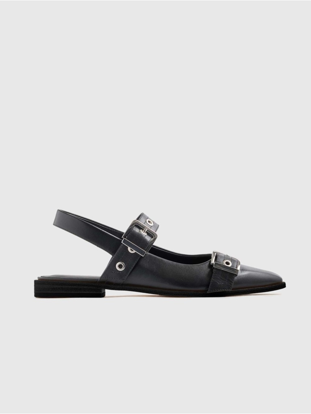 Quince Italian Leather Bold Buckle Slingback Flat, Size 8